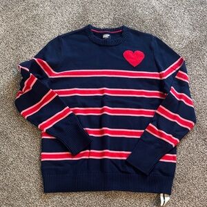 Lands' End Navy and Red Striped Crewneck Sweater